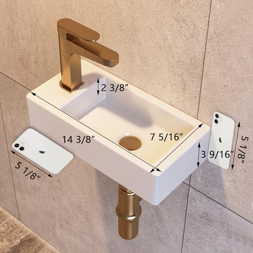 DeerValley Kleines Badezimmer-Waschbecken, 38,1 x 17,8 cm, Mini-Rechteck, Wandhalterung, für Badezimmer, Puderzimmer, Garderobe, schwimmendes, platzsparendes Design, leicht zu reinigen, weißes