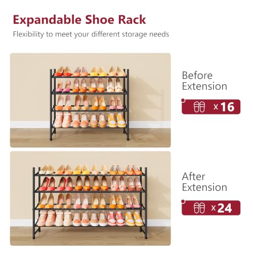 Image of Tajsoon Expandable Shoe Rack for Closet 4 Tier, 29 inch-41 inchAdjustable & Stackable Shoe Shelf Storage, Metal Shoe Rack Organizer for Front Door Entrance, Closet, Garage, Entryway, Black
