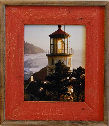 MyBarnWoodFrames - Color Washed Reclaimed Barn Wood 11x14 Picture Frame, Red Wash with Natural Border