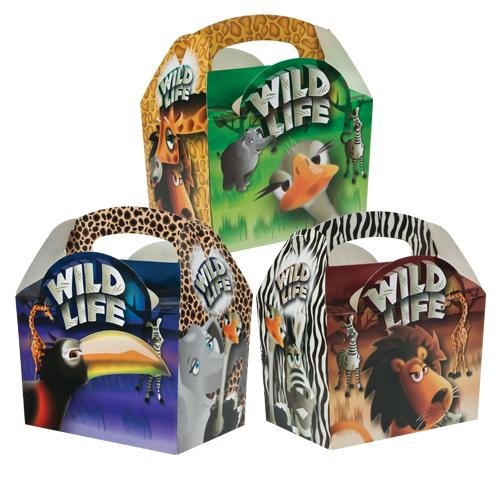 MustBeBonkers 250 x Kids Meal Party Boxes Cardboard Lunch Food Takeaway Box - Choose your Theme (Wildlife)