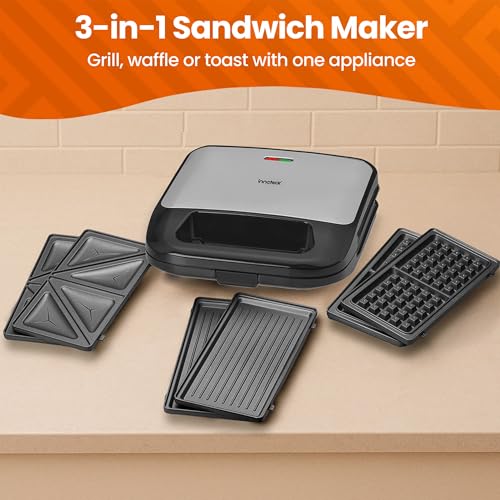 Innoteck 3 in 1 Sandwich, Waffle & Panini Maker – Extra Large Deep Fill Plates, Cool Touch Handle, Toastie Machine with Removable Plates, Non-Stick Coating, 750W, Grill & Waffle Plates Include - Image 8