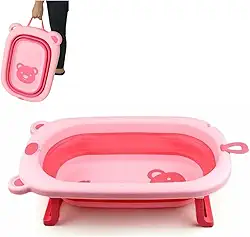 Banheira Dobrável para Bebê, Silicone Rosa, 34 Litros, Antiderrapante, Compacta