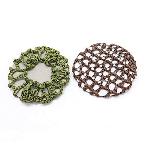 WEFOO 10Pcs Fashion Handmade Bun Cover Snood Hair Net Ballet Dance Skating Chic Crochet with Rhinestone for Women Girls,Assorted Color