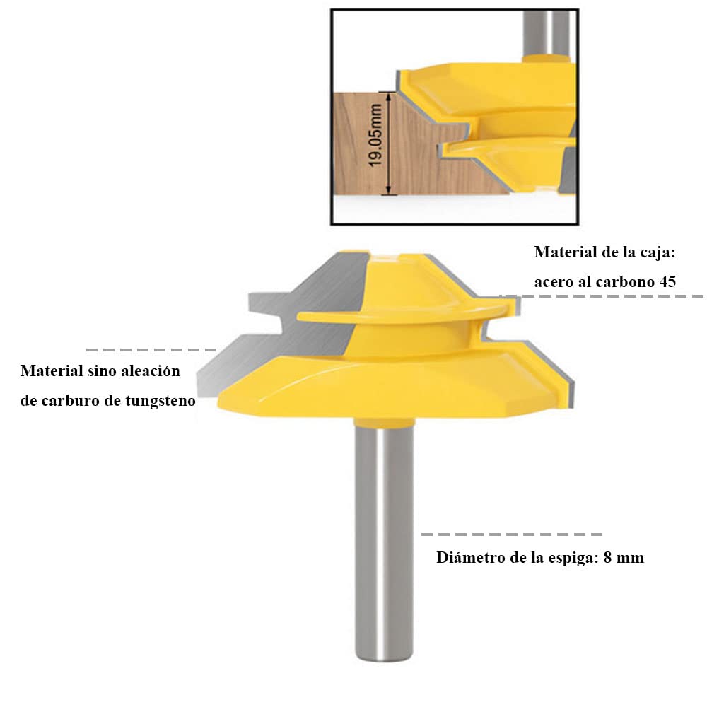 45 Grados Cerradura Mitre Router Bit con 8 mm vástago de carburo fresa de junta profesional para carpintería herramientas