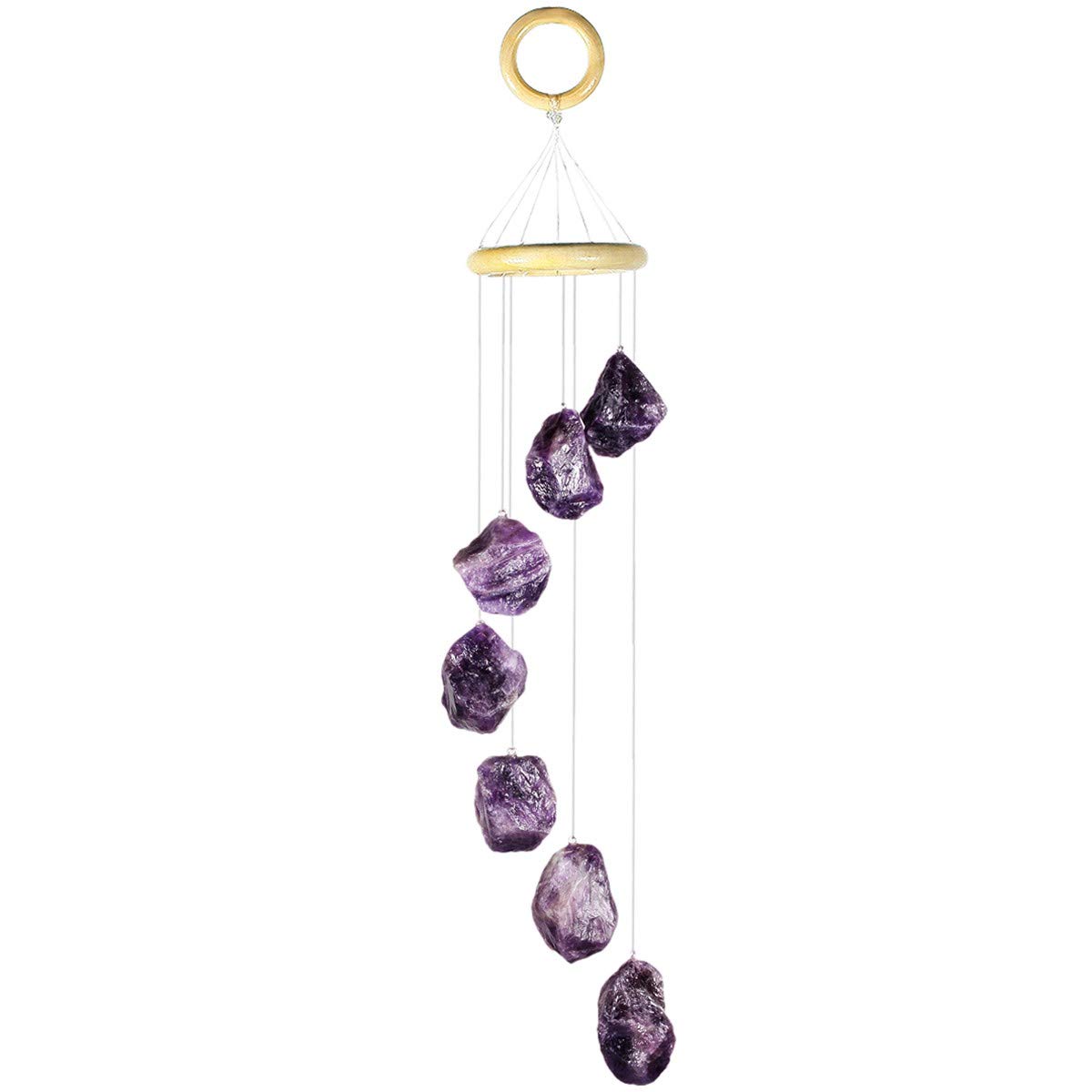 KYEYGWO Améthyst, Carillon à Vent en Pierre de Cristal Naturelle, Chakra Cloche Pendentif Suspendu pour Jardin Fenêtre Maison Décoration Intérieur Extérieur, 40-45cm