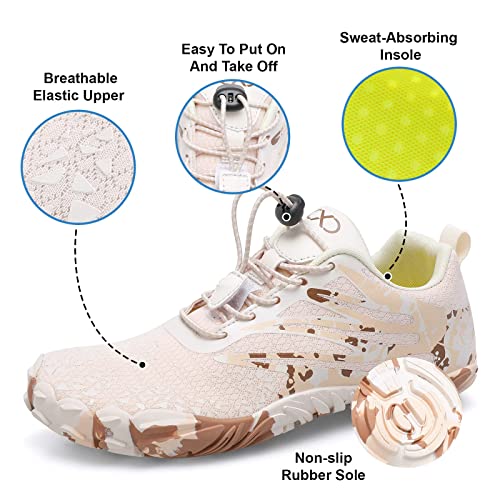Xihalook Athletic Slip On Hiking Shoes Womens Mens Sports Barefoot Aqua Swim Water Walking Shoes Beige Brown, 8.5 Women/7 Men #TOP2