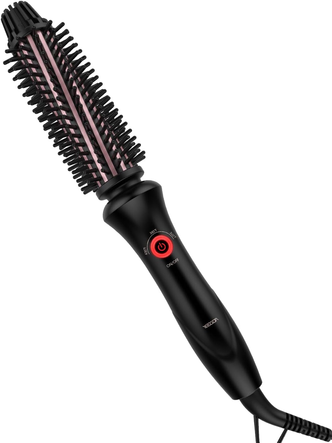 YEEGOR Curling Iron Brush 1 Inch, Heated Styling Round Brush Curling Iron Travel Dual Voltage，3 Temps Anti-Scald Hot Curling Brush Culer for Short Hair
