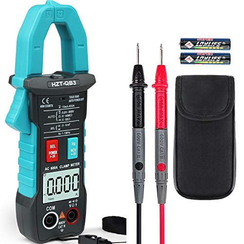 AC Current Digital Clamp Meter, T-RMS 4000 Counts, Auto-ranging, Measures Current/Voltage/Temperature/Capacitance/Resistance/Diodes Continuity