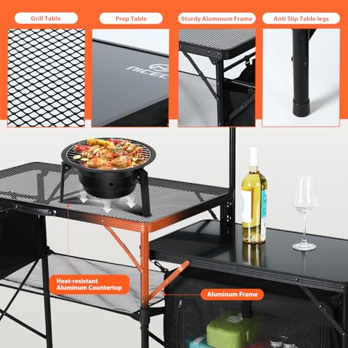 Mesa de Cocina de Camping Nice C, Mesa Plegable Portátil para Cocinar al Aire Libre (Negro) miniatura 5