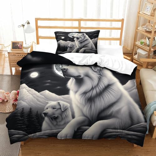Parure housse de couette loup gris multicolore drap de lit microfibre single 135x200cm