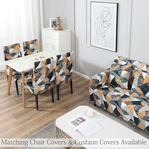 Image of HOKIPO Polyester, Spandex Elastic Stretchable 4 Seater Sofa Cover, Multicolor Geometric Print (AR-4096-D3)