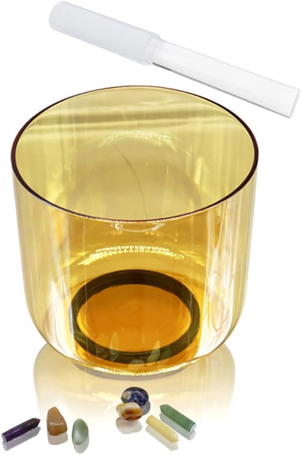8 Inch Champagne Color Alchemy Crystal Singing Bowl, Chakra Bowl Sound Bowl, Gift For Yoga Meditation & Sound Healing, With Free Acrylic Striker & O-ring(G Note)