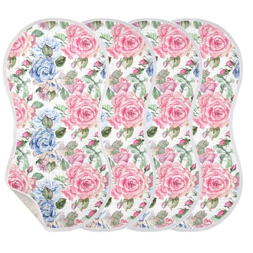xigua Watercolor Roses Muslin Baby Burp Cloths Set of 1, Super Soft & Absorbent Burping Rags, Cotton Burp Clothes Shower Gift for Newborn, Baby Girls and Boys3