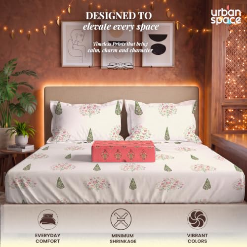 Image of Urban Space Festive Gifting Set- 100% Cotton Bedsheet for Double Bed, Floral Bed Sheet with 2 Pillow Covers Gift Set in Gift Box, 88 x 100 Inches, Kings Bloom I | Diwali, Festive & Housewarming Gift