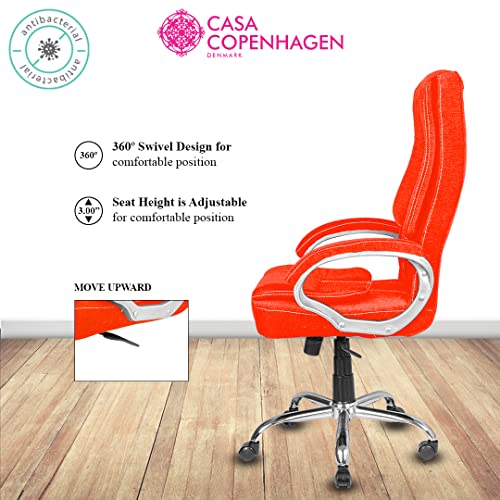 Image of Casa Copenhagen Zurich Collection Designed in Denmark,High-Back Imported Anti - Bacterial Fabric Home & Office Ergonomic Chair with Advanced Mechanism, Luxurious Seating & Arm-Rest - Orange Mania