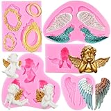 LKDQUTHM Angel Silicone Molds Photo Frame Fondant Mold Angel Wings Chocolate Molds Picture Frame Mold For Baby Shower Cake Decorating Candy Gum Paste Polymer Clay Set Of 5
