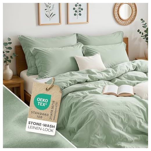 MALIKA Bettwäsche 135x200 Baumwolle Sets, Uni einfarbig, Bettbezug 135 x 200 cm, Kissenbezug 80x80 cm, Renforcé, Oeko-TEX Bettwäsche mit Reißverschluss 2 Blumtal Bettwäsche 135x200 aus 100% Baumwolle - OEKO-TEX zertifizierte Bettwäsche Leinen Optik/Bettwäsche Baumwolle - Stone Washed Bettwäsche Grün 135 x 200 & Kissenbezug 80 x 80 - Bettwaesche 135x200
