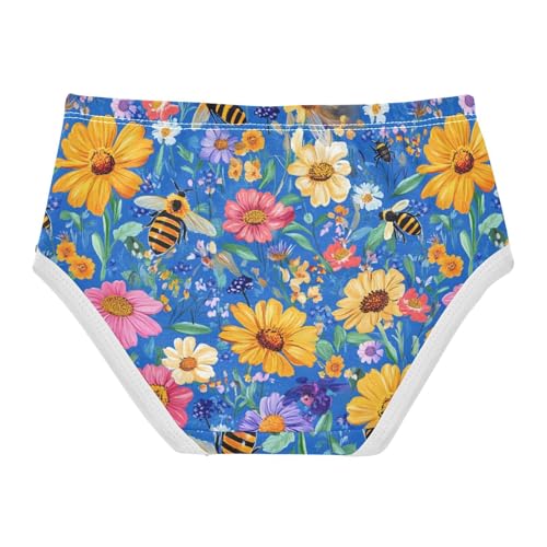 Wusikd Bees Flowers Girls' Underwear Cotton Blue Girls Briefs Soft Toddler Underwear 2T2