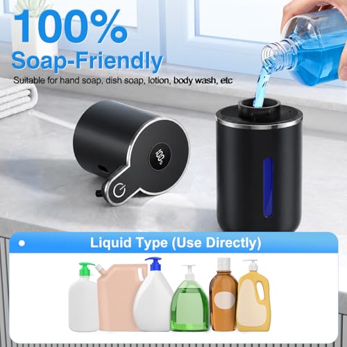 Image of Fachixy Automatic Liquid Soap Dispenser Touchless, Smart Digital Display | 12.8oz /380mL, Up to 90 Days Battery Life, 6 Adjustable Level, Rechargeable, Wall Mountable IPX5 for Kitchen & Bathroom, Black
