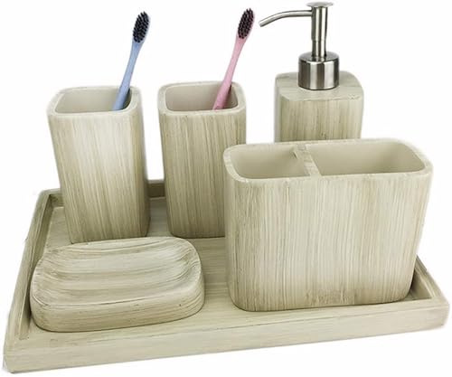 KEFFOR Juego de accesorios de baño de resina de estilo minimalista europeo juego de cinco juegos de dispensador de jabón soporte para cepillo de