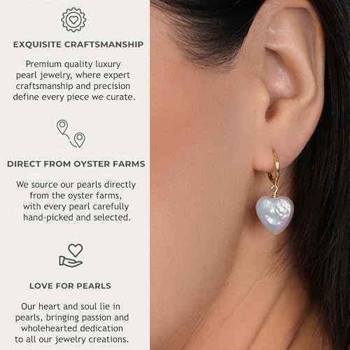 LILY LUSTRE 14k Gold Plated/Filled 925 Sterling Silver Handpicked AAAA Quality Natural White Freshwater Cultured Heart Shaped Pearl Huggie Hoop/Leverback Drop Dangle Earrings for Women3