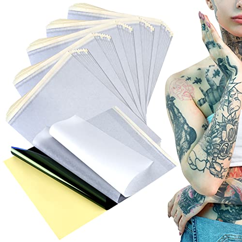 ASTARON 50 hojas de papel de transferencia de tatuajes 4 capas de papel de plantilla para tatuar Plantillas de tatuajes térmicos Papel para tatuajes reales Papel de calco Kit de transferencia A4 Cover