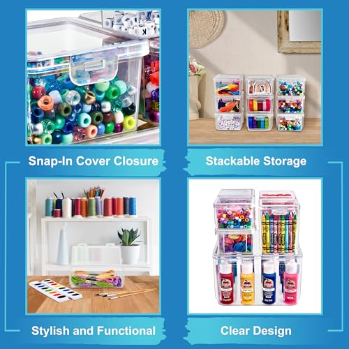 Sorbus 6-Piece Art Supply Storage Organizer Stackable Craft Storage with Hinged Lids Art, Yarn, Ribbon, Bead Organizers - Image 5