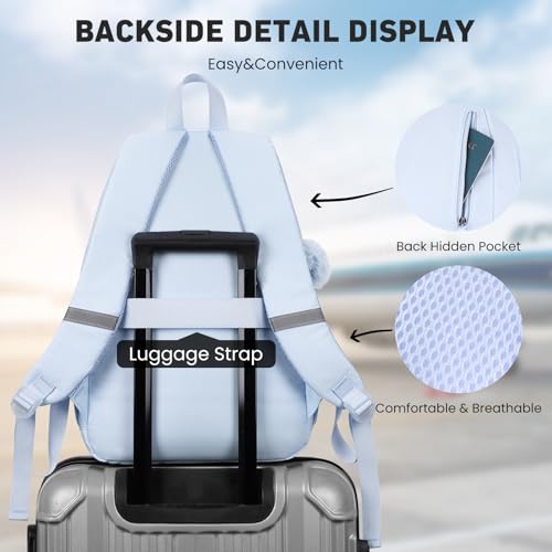 Image of WINDARS School Backpack with Lunch Box for Teen Girls, Cute College Backpacks for Women Students Aesthetic Bookbag Large 15.6 Inch Laptop Bag Middle School Travel Back Pack (Blue-3 Pcs)