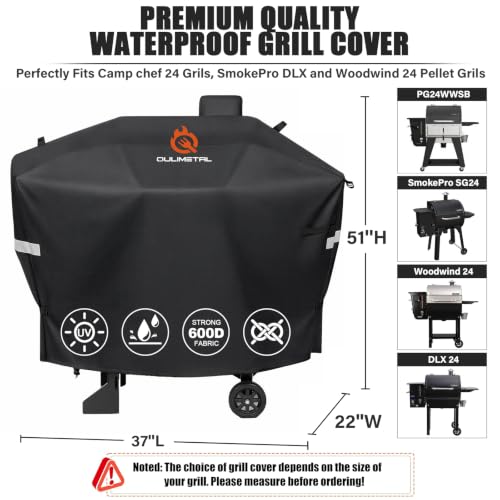 Image of QuliMetal Pellet Grill Cover for Camp Chef DLX 24,Woodwind 24 Series | 600D Premium Smoker Cover Waterproof Heavy Duty for Camp Chef Woodwind 24 /Pro 24,PG24,PG24WWSB,SmokePro SG24