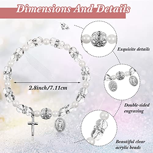 Taiyin 60 Pcs Rosary Bracelet Bulk with Mesh Bags, White Religious Rosary Bead Bracelet Catholic Bracelets, Baptism First Communion Gifts for Women (Silver) by Taiyin - Image 2