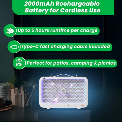 Image of HiCare Portable MosSwatter - Rechargeable UV LED Bug Zapper with 10 Beads | 2000mAh Battery | Indoor & Outdoor Insect Killer | Safe for Kids & Pets