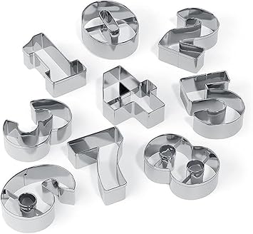 UK Baker Numeral Cookie Cutters Mold Set Biscuits Stainless Steel Number Cutter Set Fondant Cake Decorating Tools 9-Piece 0-6/9 Brithday Number Cake Cutters,9 Sets