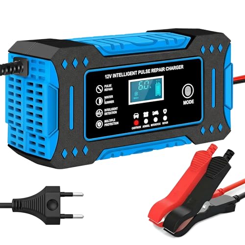 Carregador De Bateria Automotivo, Bivolt, Inteligente 12V 6A Para Carros E Motos Com Tela Digital, Sobrecarga Superaquecimento, Linha Premium Automotiva (Azul)