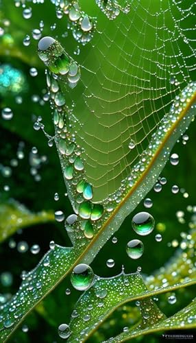 Dew Drops on Spider affiche toile 58x90cm poster宏观 nature sans cadre moderne