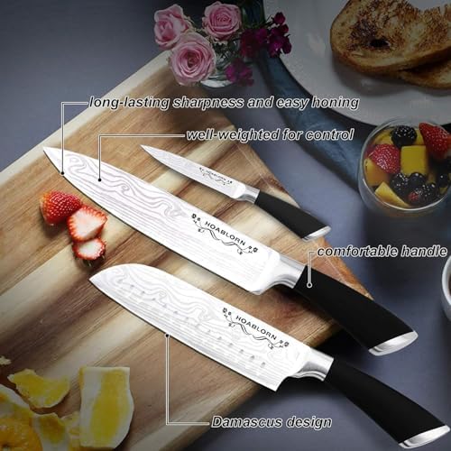 7-TLG Messerblock Set mit Holzblock, Selbstschärfend für Kochmesserset, Edelstahl Messerset Profi Küchenmesserset Gut für Zuhause, Koch, Hochzeit, Einzugsgeschenk