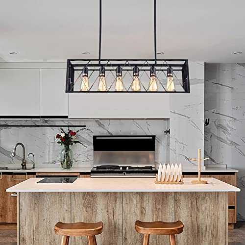 Bagood Rectangular Chandelier For Dining Room 6 Lights Industrial Chandeliers For Dining Room Black Rectangle Chandeliers For Dining Room Rectangular Chandelier Farmhouse Chandeliers For Dining Room #TOP6