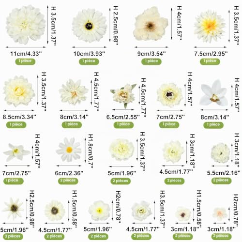 CiShow Lot de 30 têtes de Fleurs artificielles, têtes de Fleurs artificielles pour Le Bricolage, Mini Fleurs artificielles, Marguerites, pivoines, têtes de Fleurs en Soie pour Mariage, fête – vue 2