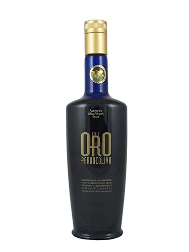 Parqueoliva Serie Oro El galardonado aceite de oliva virgen extra español de Córdoba Cosecha 2018 Mezcla varietal Botella de vidrio oscuro de 0.5