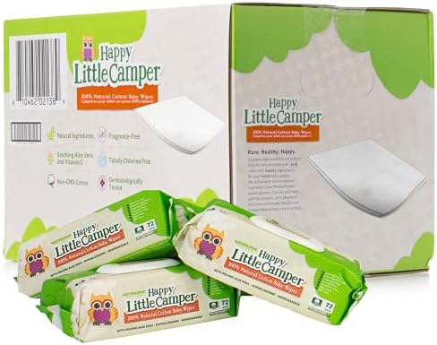 Happy Little Camper Natural Cotton Baby Wipes with Organic Aloe Vera and Natural Vitamin E, Chlorine-Free, Unscented Wet Wipes, Hypoallergenic, Gentle on Sensitive Skin, 864 Count (Packaging May Vary)