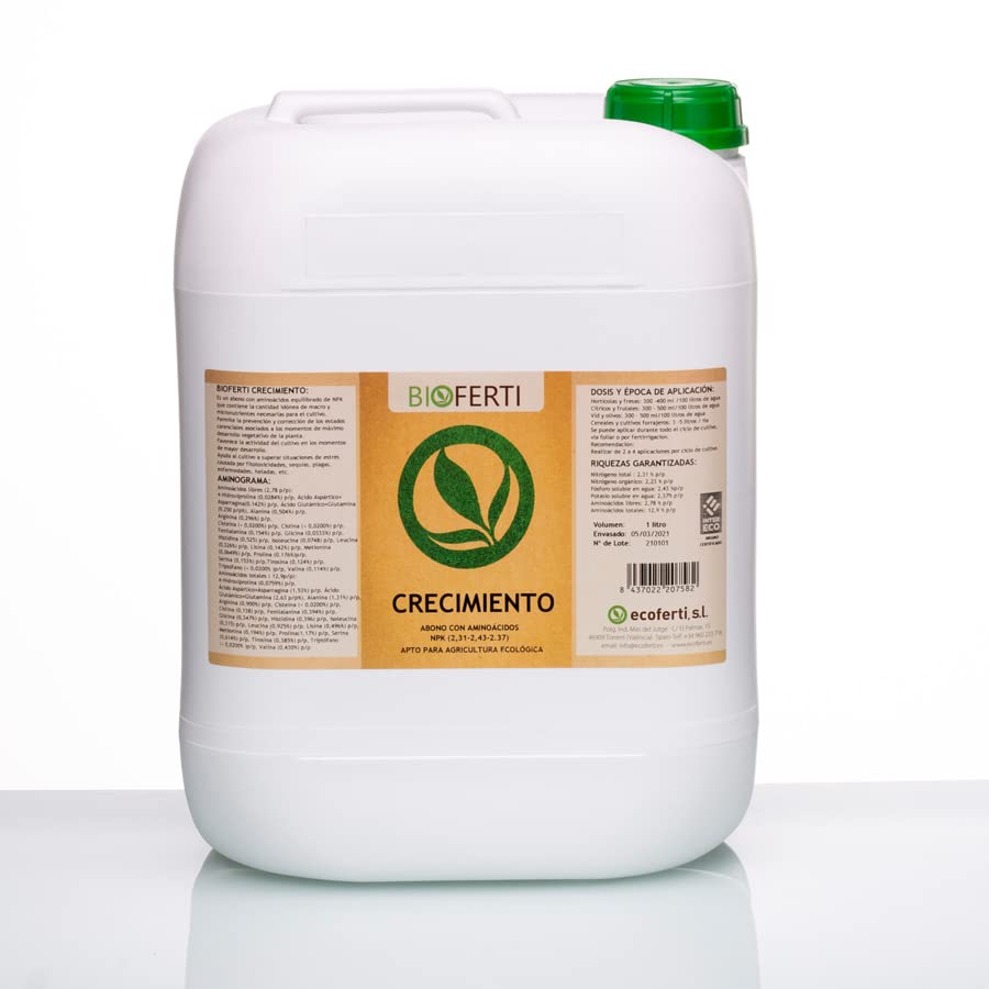 CRECIMIENTO. BIOESTIMULANTE DEL CRECIMIENTO. ABONO CON AMINOÁCIDOS Y ÁCIDOS HÚMICOS. APTO PARA AGRICULTURA ECOLÓGICA (20 LITROS)