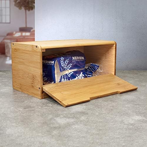 woodluv Bread Bin Countertop Bread Storage for Kitchen With Drop Down Front Lid, 36.5 x 19.5 x 17.5 cm