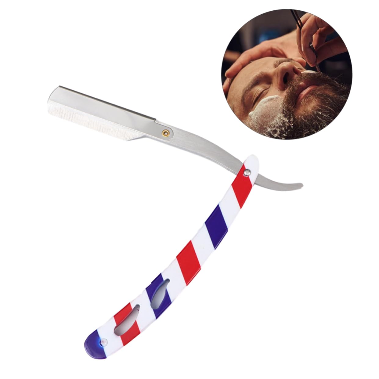 minkissy 3stücke Manueller Rasierer Für Herren Vintage Rasiermesser Für Bart Und Augenbrauenpflege Rot-blau-weiß Gestreift Sicher Und Hautschonend Ohne Klingen Für Friseursalons