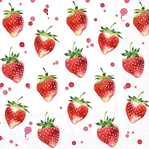 Strawberry Themed Decorative Lunch Napkins 40 Count Red White L853600 65x65