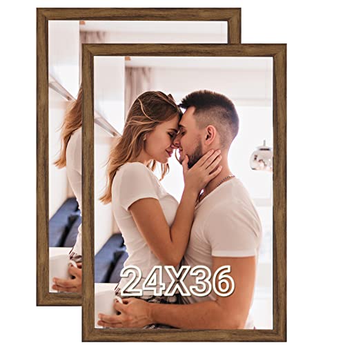 Brown 24X36 Poster Frames Set Of 2, Rustic 36X24 Picture Frames 2 Pack, Extra Large 24 By 36Inch Gallery Family Concert Portrait Photo Frames Anniversary/Birthday/Wedding/Thank You/Christmas Gift #TOP13