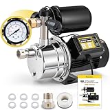 Moonshan 3/4 HP Water Pressure Booster Pump for Home 1050GPH Shallow Well Jet Pump with Pressure Tank Auto ON/OFF Stainless Steel Self-Priming System Pressure Switch for Whole House, Garden, Lawn
