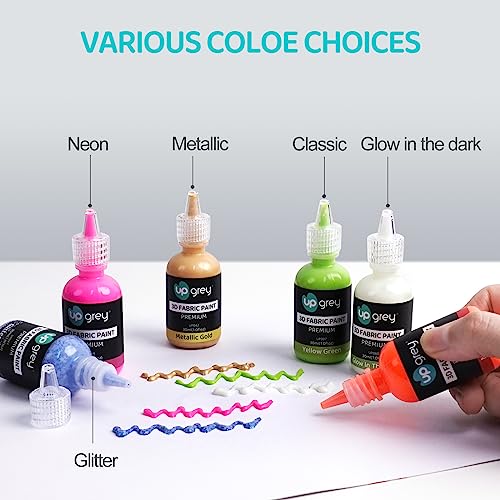 Upgrey 3D Fabric Paint Set For Clothes, 60 Colors (30Ml Bottles) Permanent Textile Puffy Paints, Classic, Metallic, Glitter, Neon, Glow In The Dark For T-Shirt, Textiles, Canvas, Wood With 3 Brushes+5 Stencils #TOP1