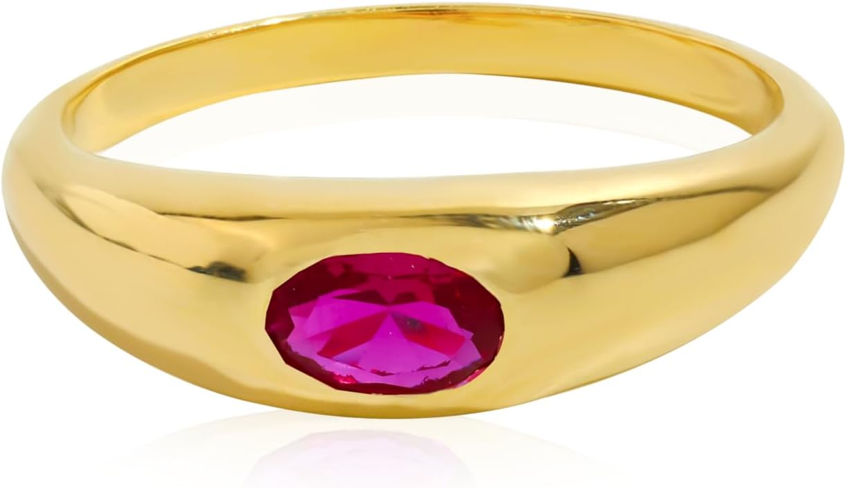 YoTreasure Women’s Lab Created Ruby Band Ring | 14k Gold Plated Over 925 Sterling Silver | Wedding & Promise Ring Jewelry