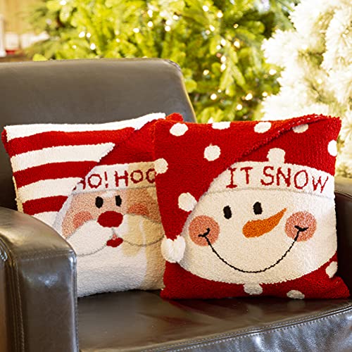Glitzhome Hooked Merry Christmas 3D Santa Throw Pillow Filled Cushion Sofa Decorative Pillow 14" L X 14" W #TOP6