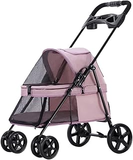 Carrinho dobrável para animais de estimação 4 rodas transportadora de viagem Carrinhos de animais de estimação para gatos Cães Carrinhos de bebê requintados Carrinhos de bebê para cães pequenos Carrinhos de cachorro leves para cães pequenos (rosa)
