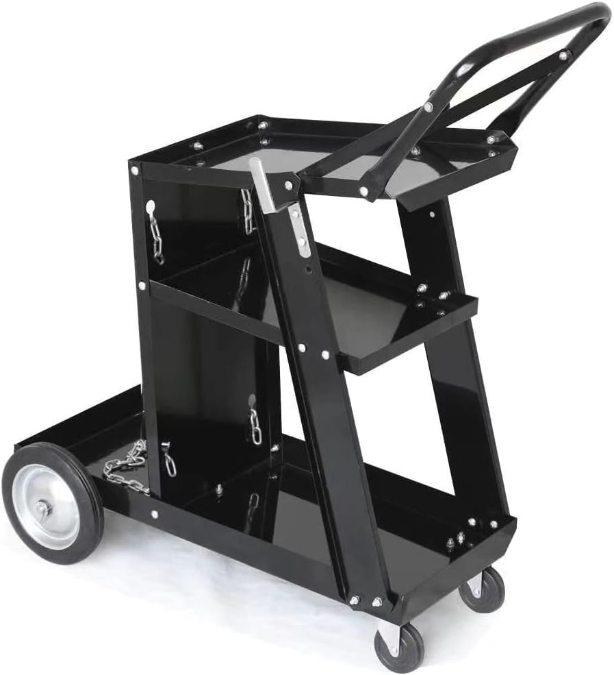 3 Tier Welding Cart for TIG MIG Welder and Plasma Cutter, Multi Function Welding Cart with Wheels and Gas Bottle Storage